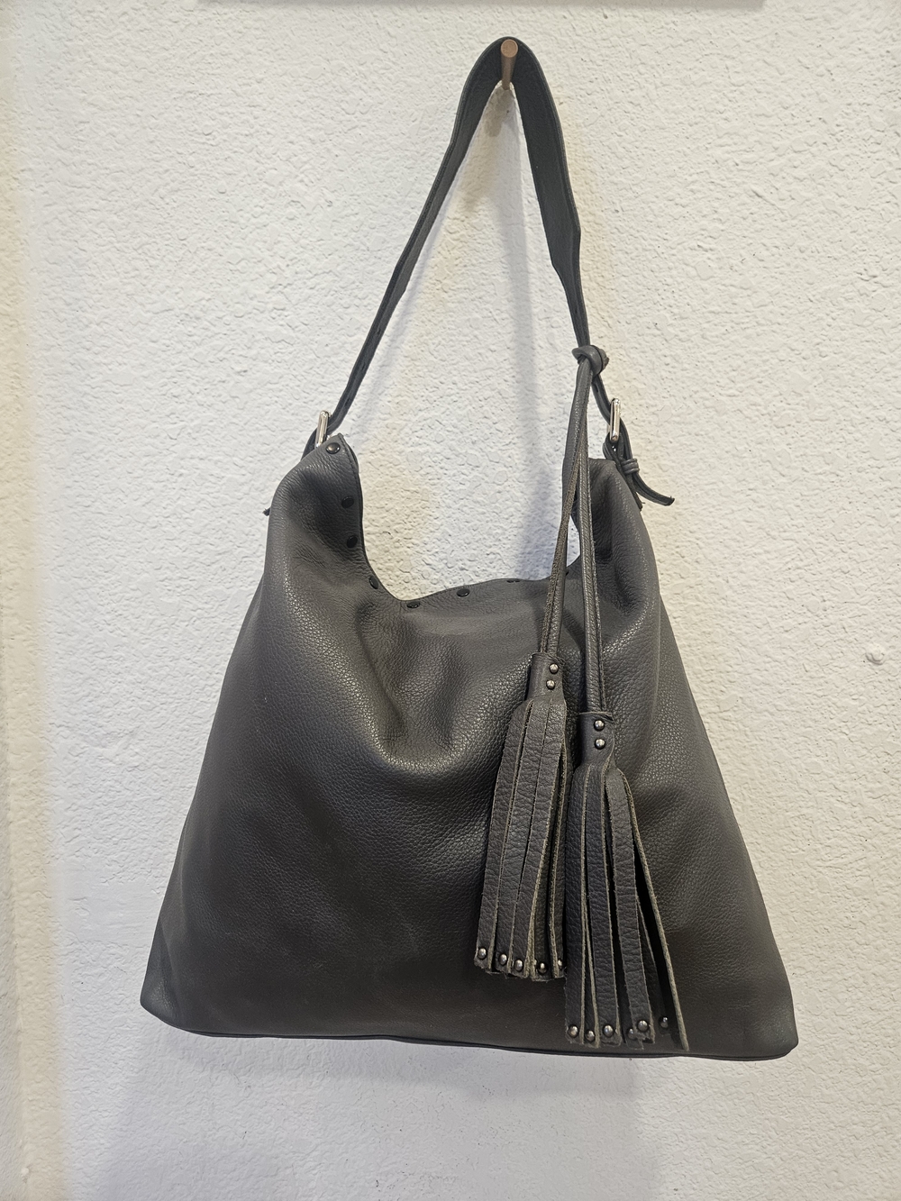 Laggo Reed Tote Grey Leather Tote Special Design Full Leather Lined Interior